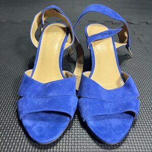 Talbots Blue Suede Ankle Strap Wedge Sandals 8.5M Comfortable Stylish Summer Sho